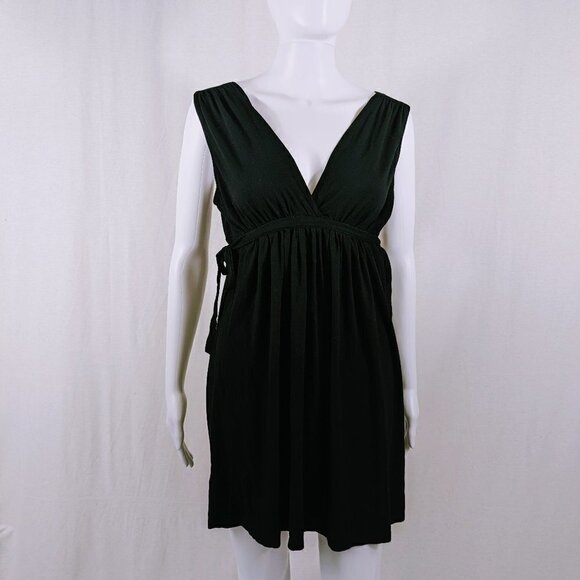 ZARA Collection Basic T-Shirt Size Large Tie Sides Plunging Neckline Black Dress - Picture 1 of 4